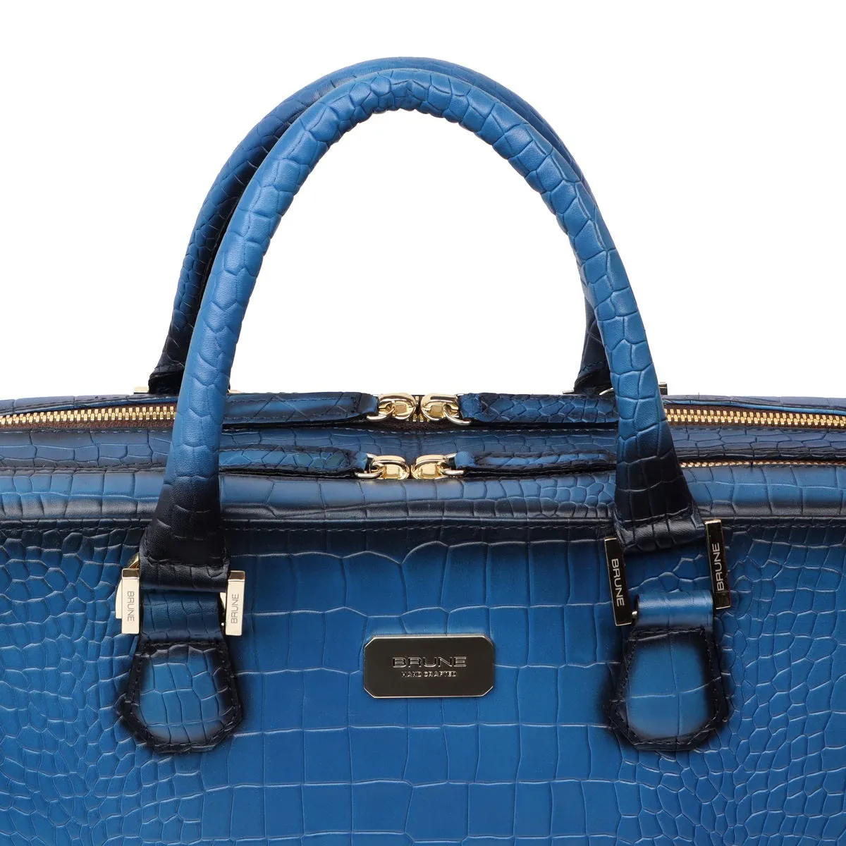 Sky Blue Office Briefcase in Deep Cut Croco Leather