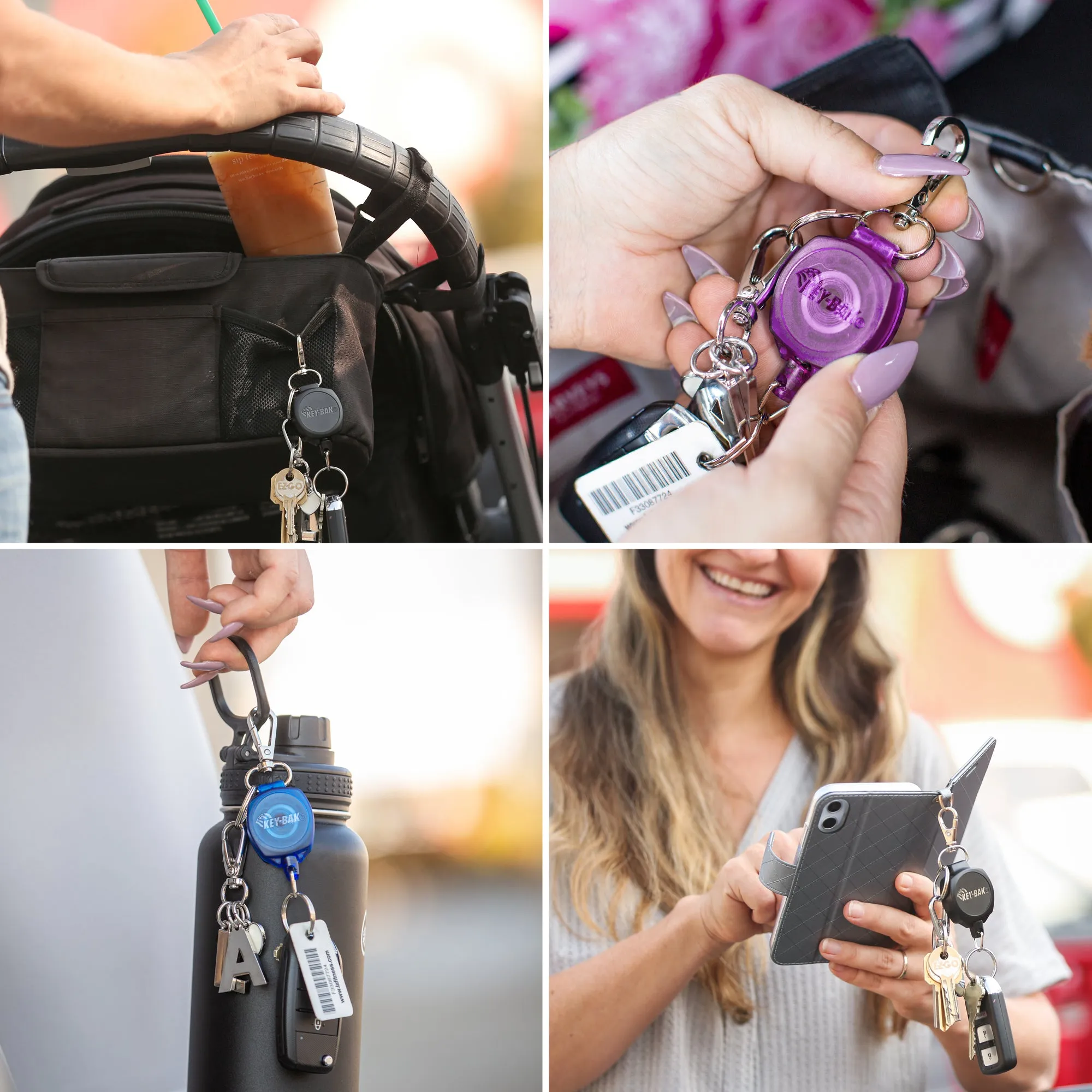 SnapBack Retractable Keychain with 24 Inch Cut Resistant Cord, Charm Ring, and Easy to Use Clip