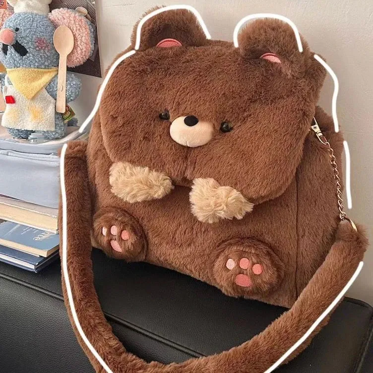 Sohiwoo Japanese Cartoon Large Capacity Storage Bag Backpack Schoolbag Student Crossbody Bag School Bag Kawaii Plush Bear