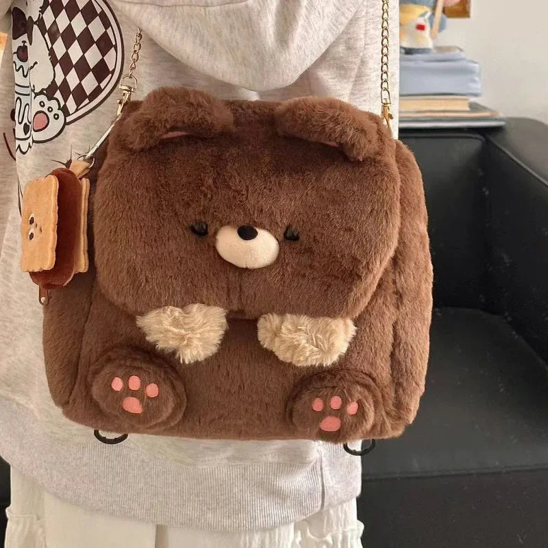 Sohiwoo Japanese Cartoon Large Capacity Storage Bag Backpack Schoolbag Student Crossbody Bag School Bag Kawaii Plush Bear