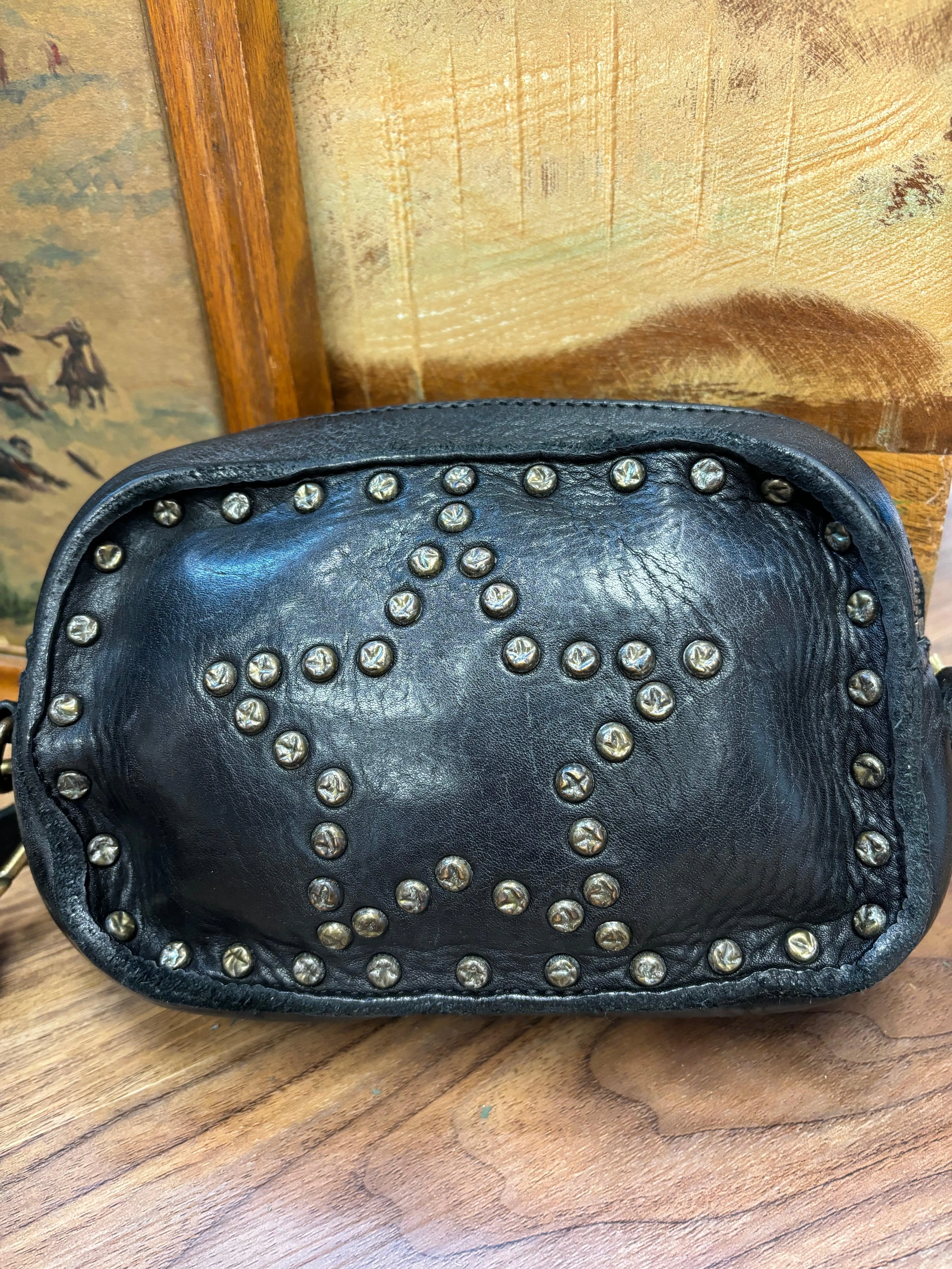 Spaghetti Western Black Star Stud Genuine Leather Crossbody Purse SWC166BLK