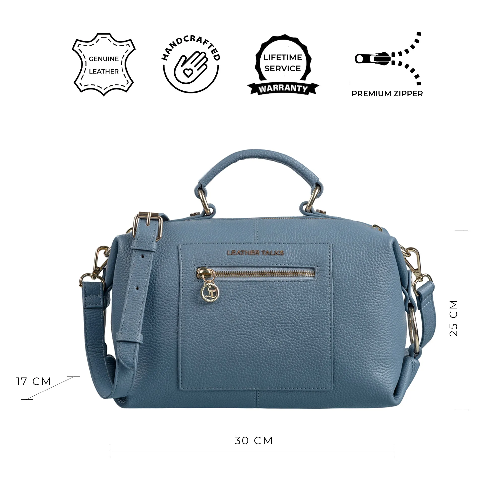 Stacy Leather Handbag For Women | Sling Purse for Women | 100% Genuine Leather Crossbody Bag | Ideal For Office, Meeting, Travel, Party | Color:  Sky Blue