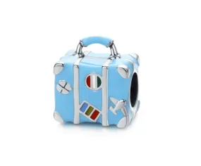 Sterling Silver Blue Suitcase Travel Lover Charm Bead