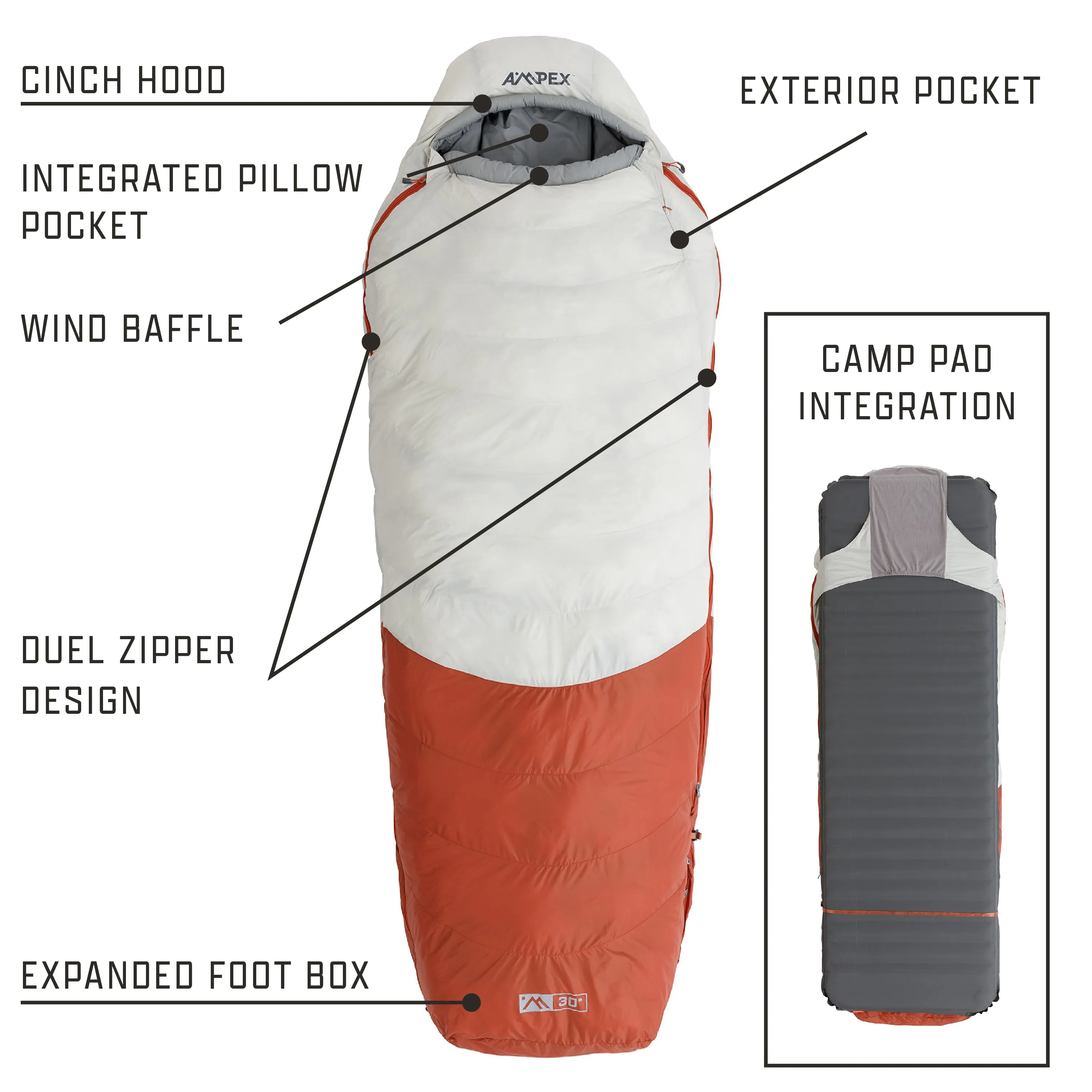 Synthetic Down Sleeping Bag 30°F Hybrid Shape (XL Size)