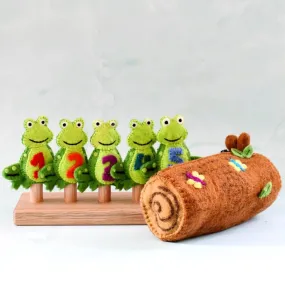 Tara Treasures | 5 Little Speckled Frogs With Log Bag Finger Puppet Set