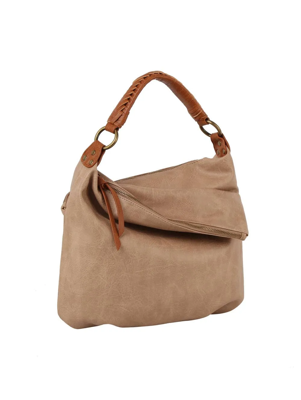 Taupe Flapped Hobo Shoulder Bag