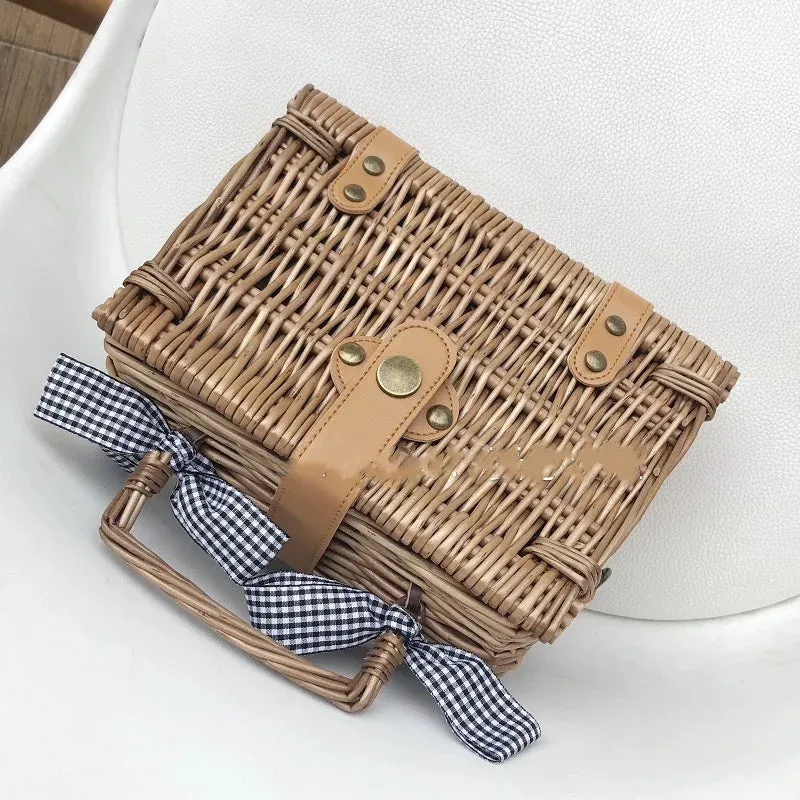 TAVIMART  -  New Handmade Bohemian Women's Handbags Summer Straw Beach Bag Square Rattan Bow Female Bags Fashion Designer Shopper Purse