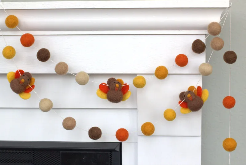 Thanksgiving Turkey Garland- Brown, Orange