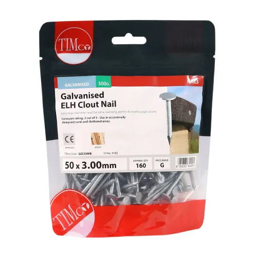 TIMco Galvanised Extra Large Head Clout Nails 50mm