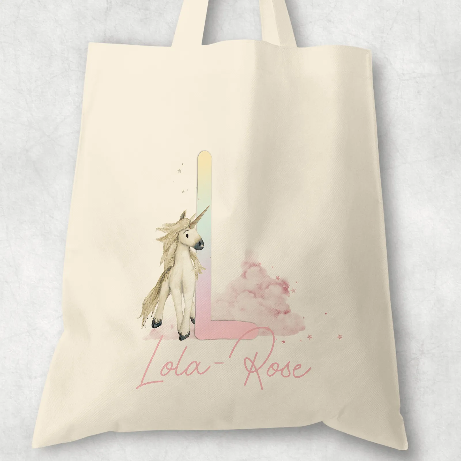 Unicorn Rainbow Alphabet Watercolour Tote Bag