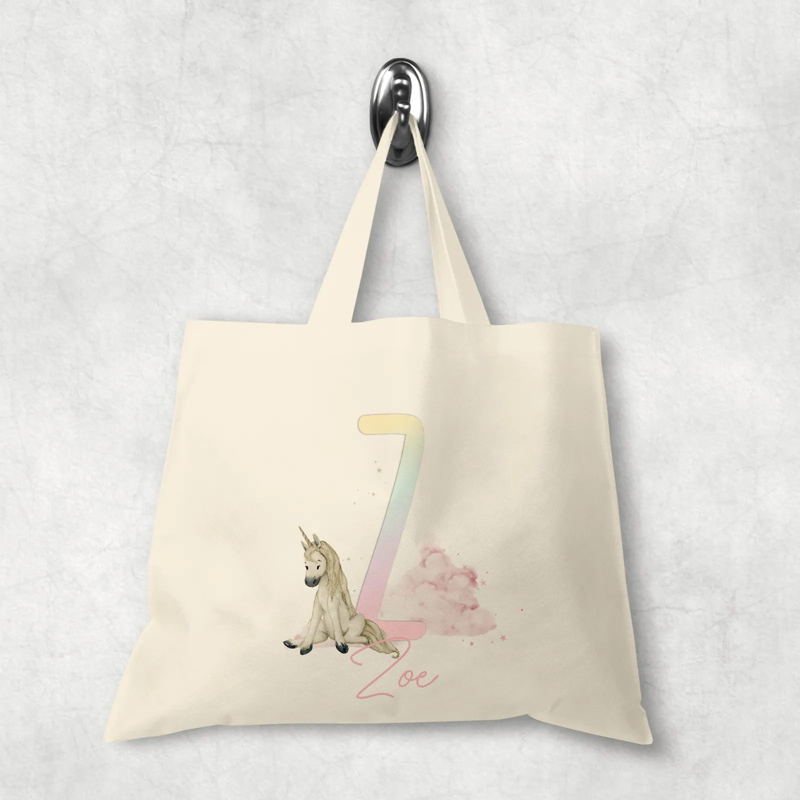 Unicorn Rainbow Alphabet Watercolour Tote Bag