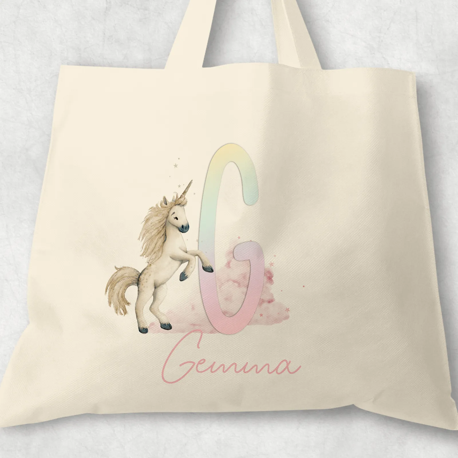 Unicorn Rainbow Alphabet Watercolour Tote Bag