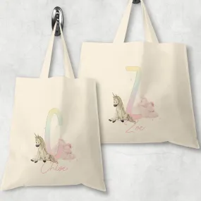 Unicorn Rainbow Alphabet Watercolour Tote Bag