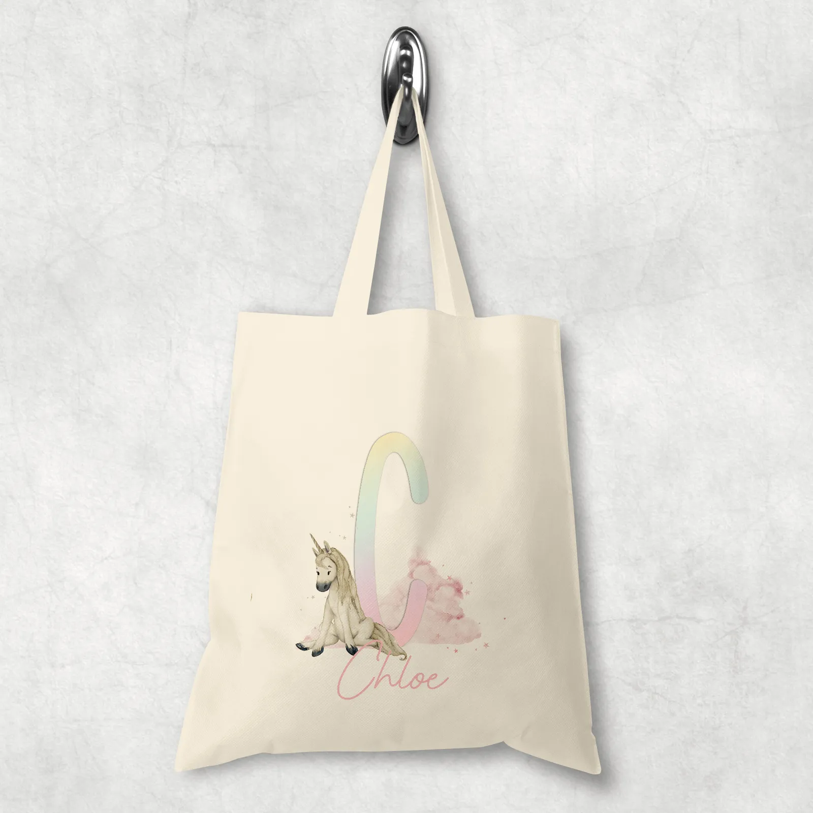 Unicorn Rainbow Alphabet Watercolour Tote Bag