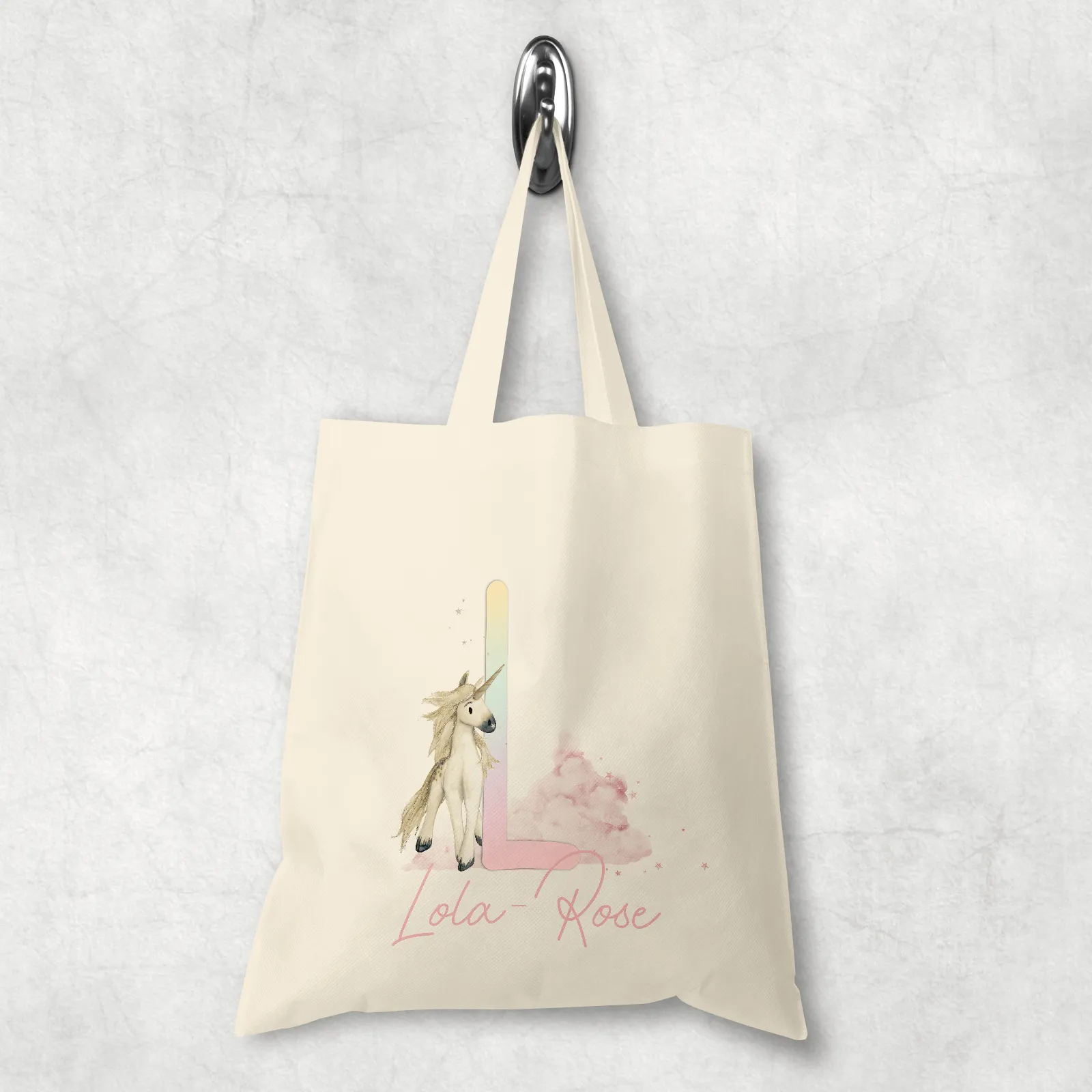 Unicorn Rainbow Alphabet Watercolour Tote Bag