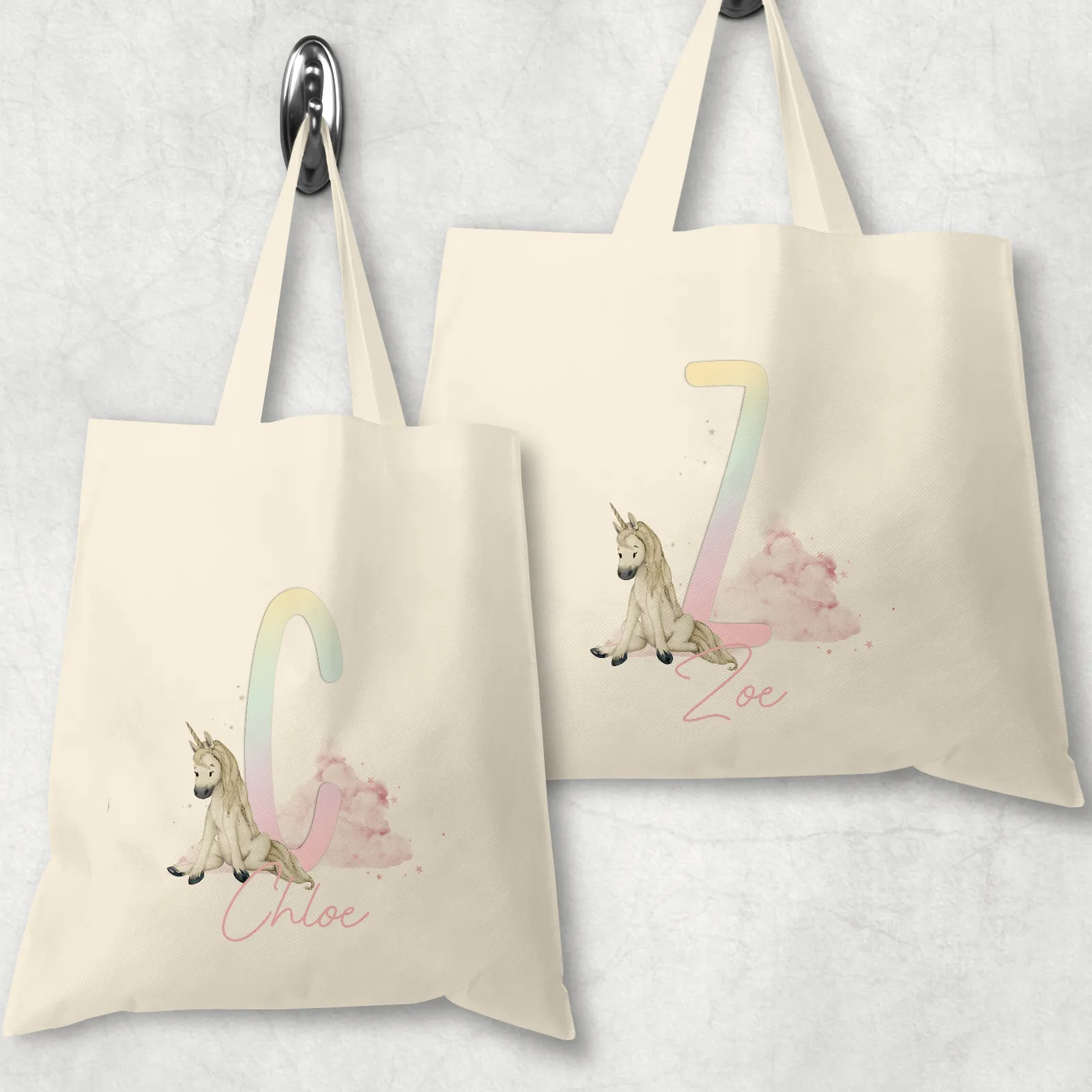 Unicorn Rainbow Alphabet Watercolour Tote Bag