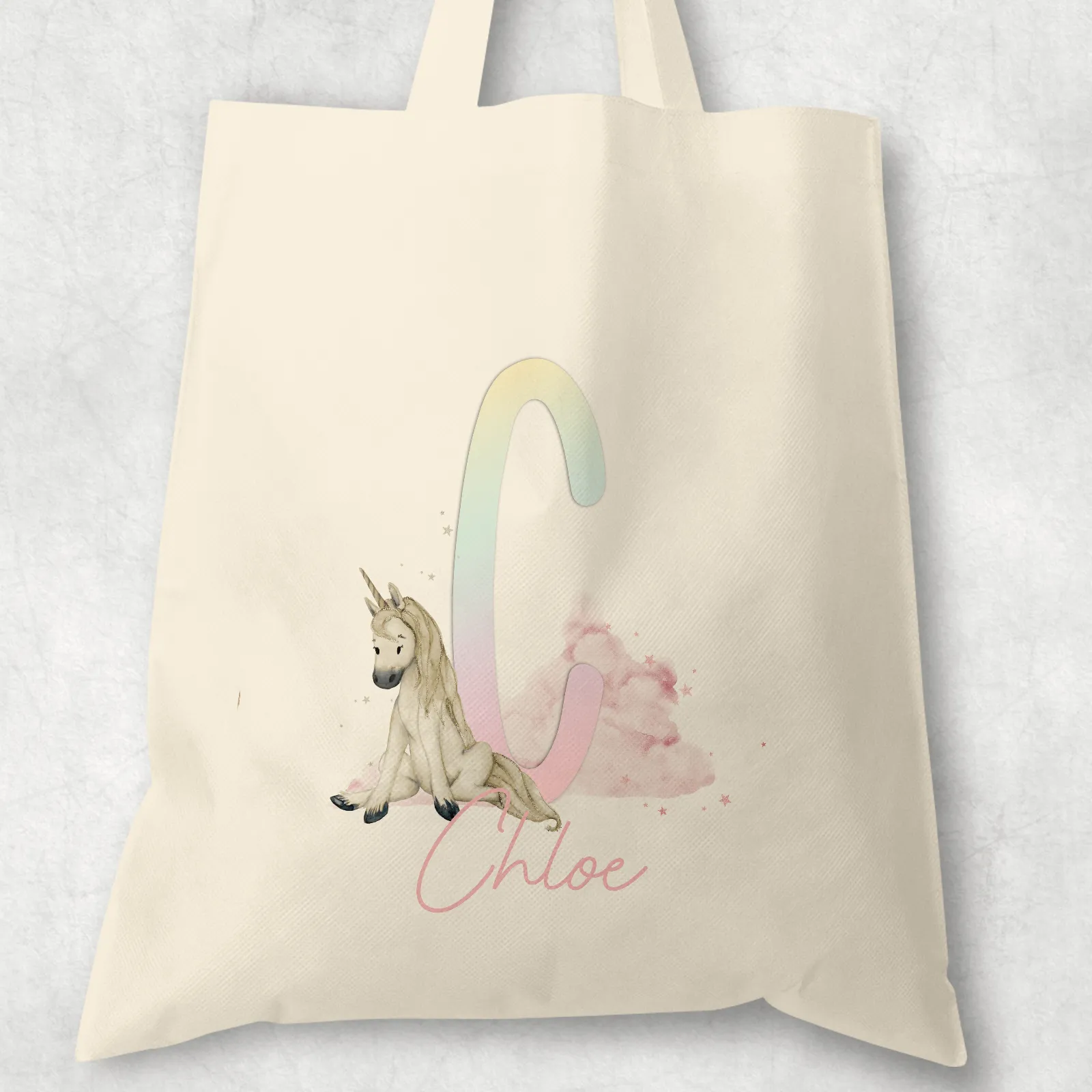 Unicorn Rainbow Alphabet Watercolour Tote Bag