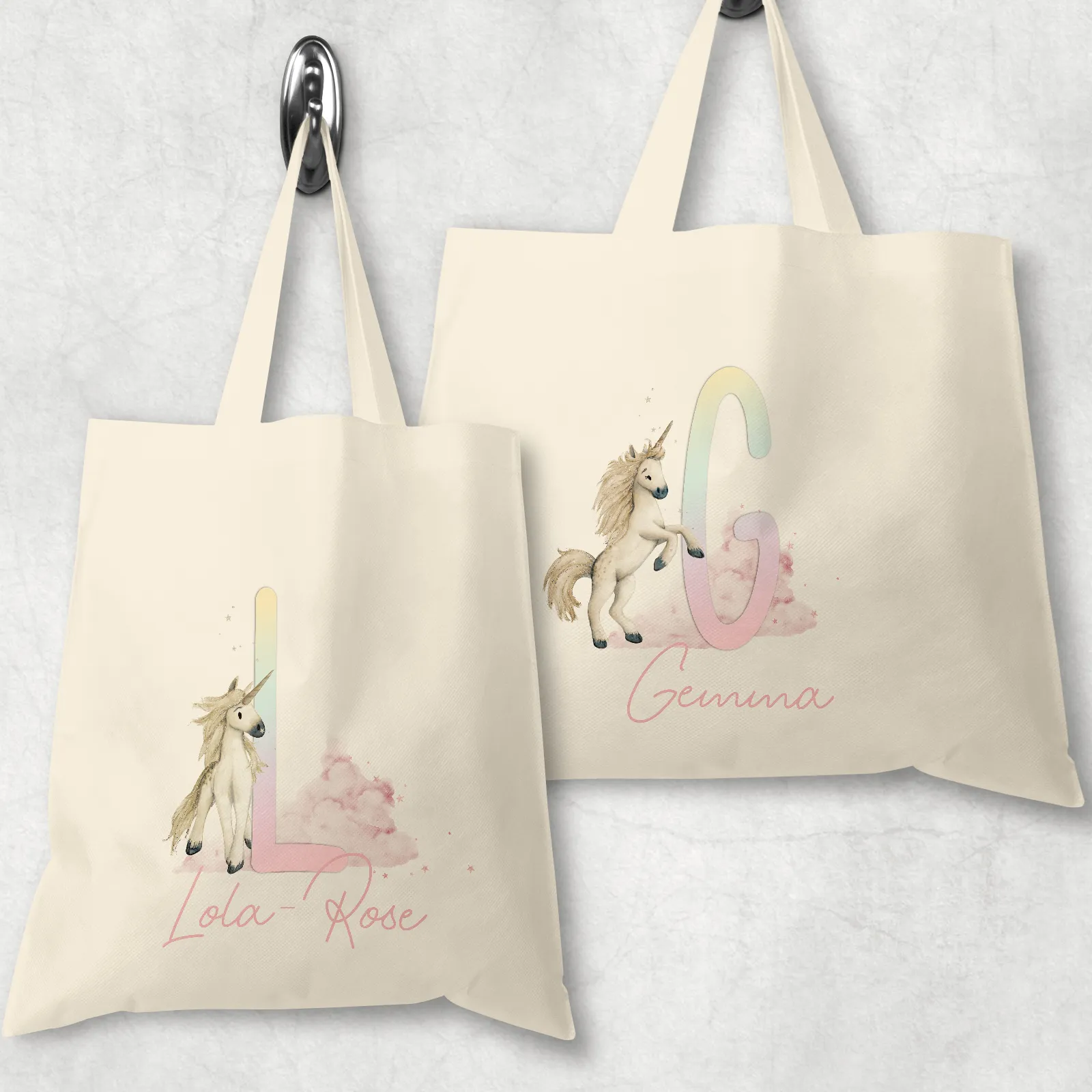 Unicorn Rainbow Alphabet Watercolour Tote Bag