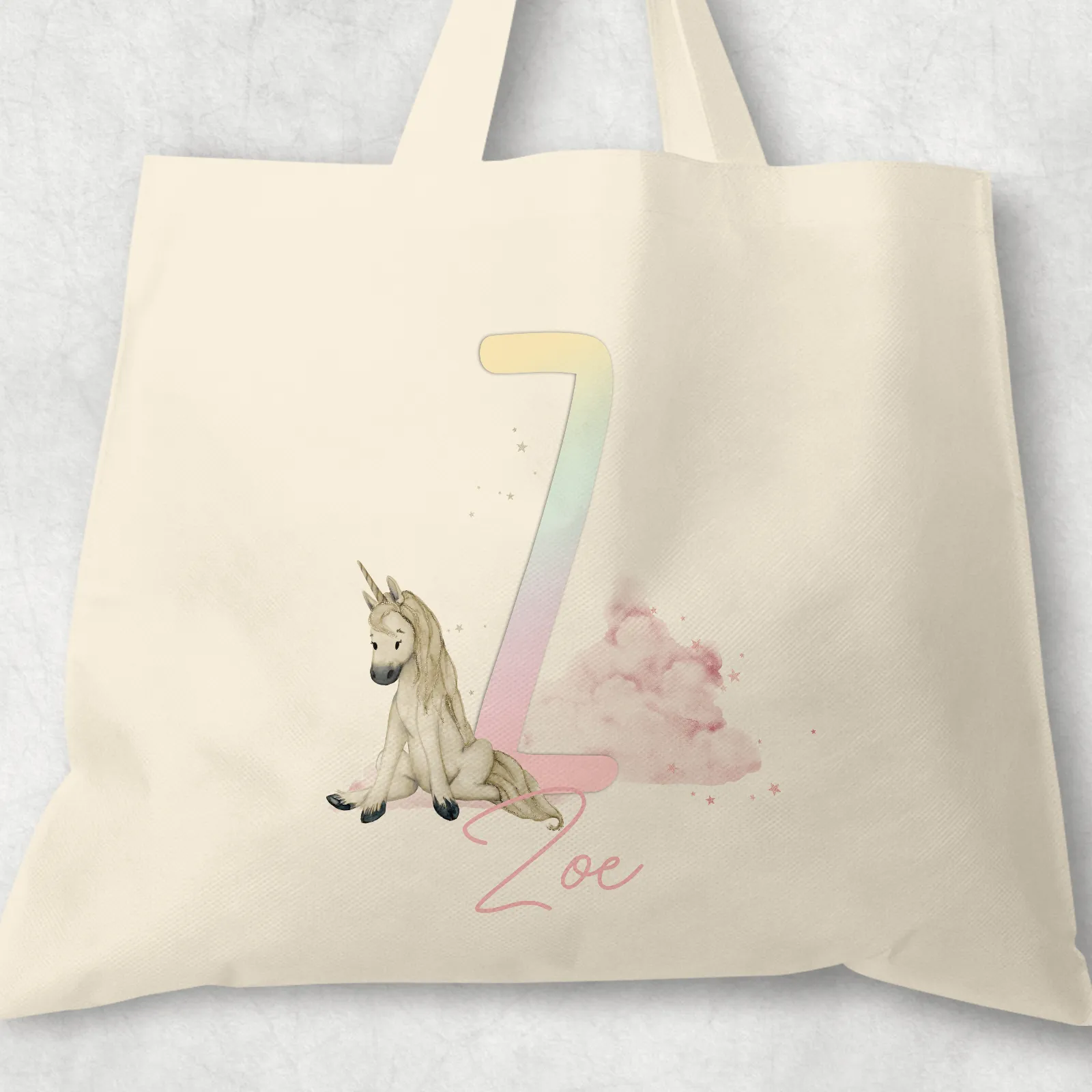 Unicorn Rainbow Alphabet Watercolour Tote Bag