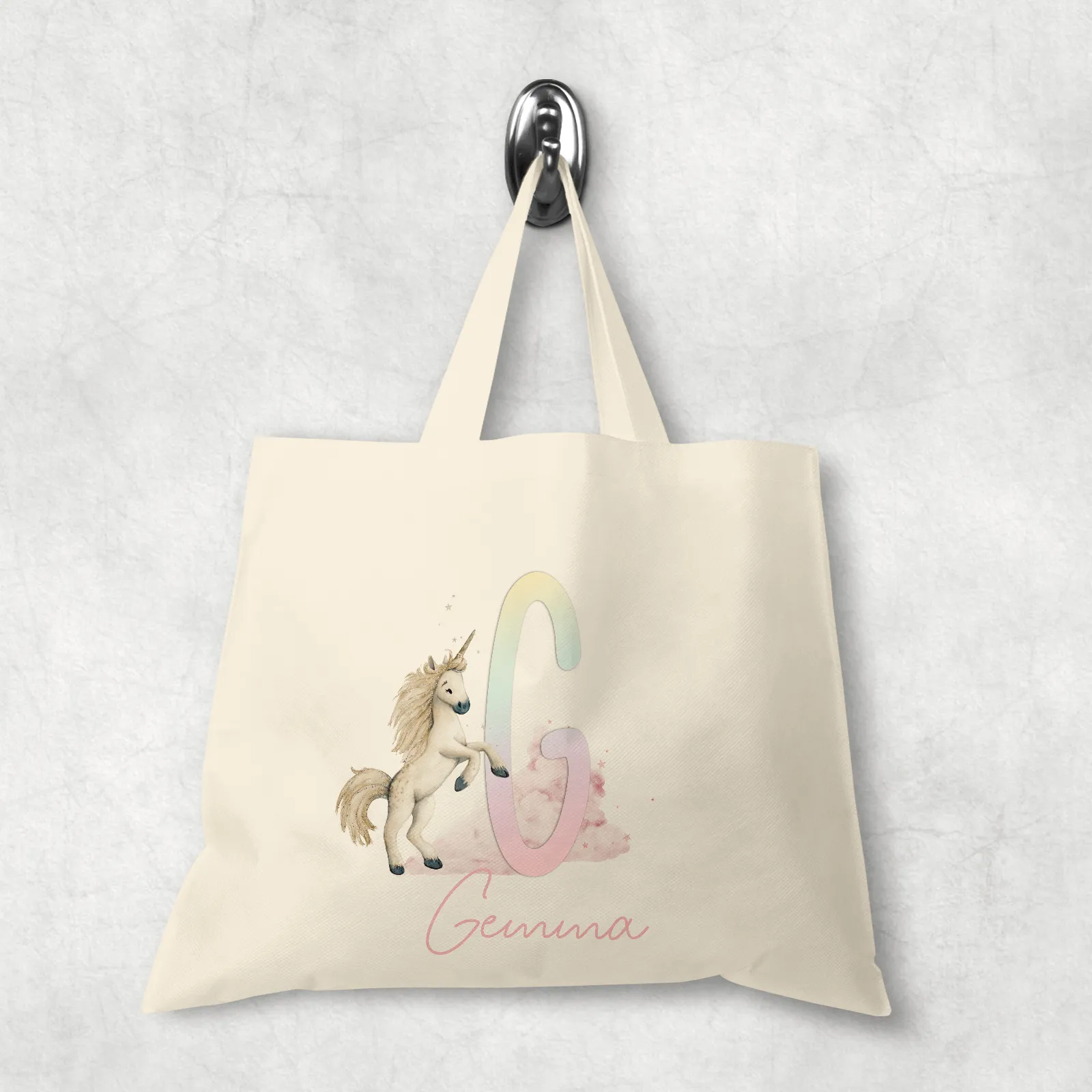 Unicorn Rainbow Alphabet Watercolour Tote Bag