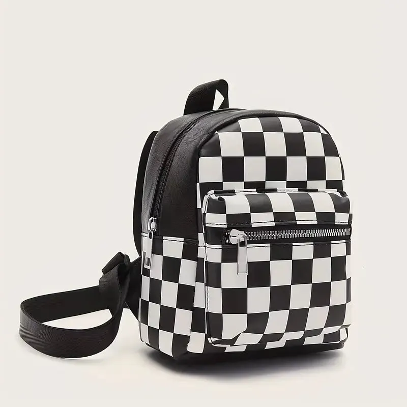 Urban Chic Checkerboard Mini Backpack: Faux Leather Daypack