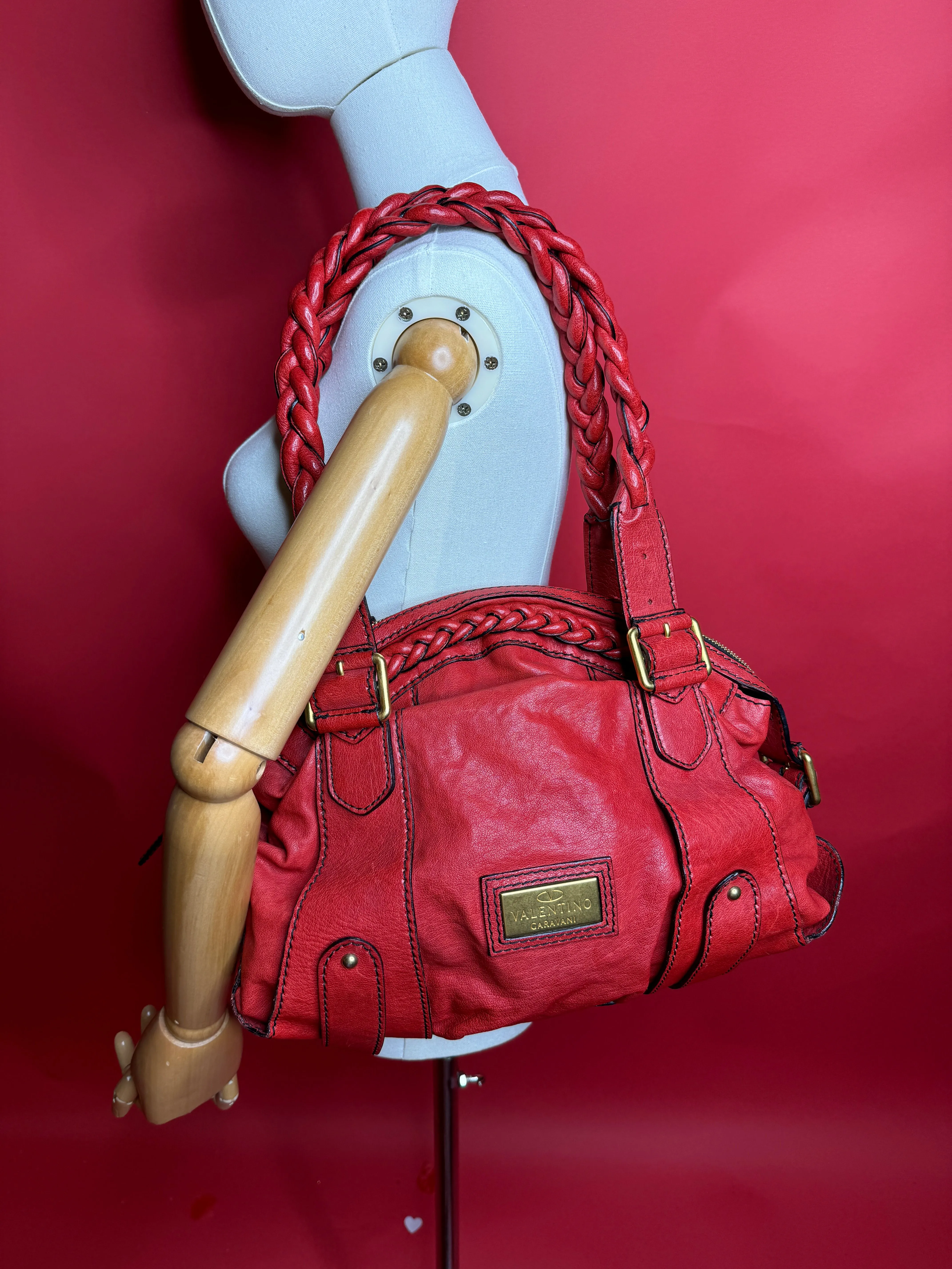 Valentino, Red Leather Hobo Bag Y2K