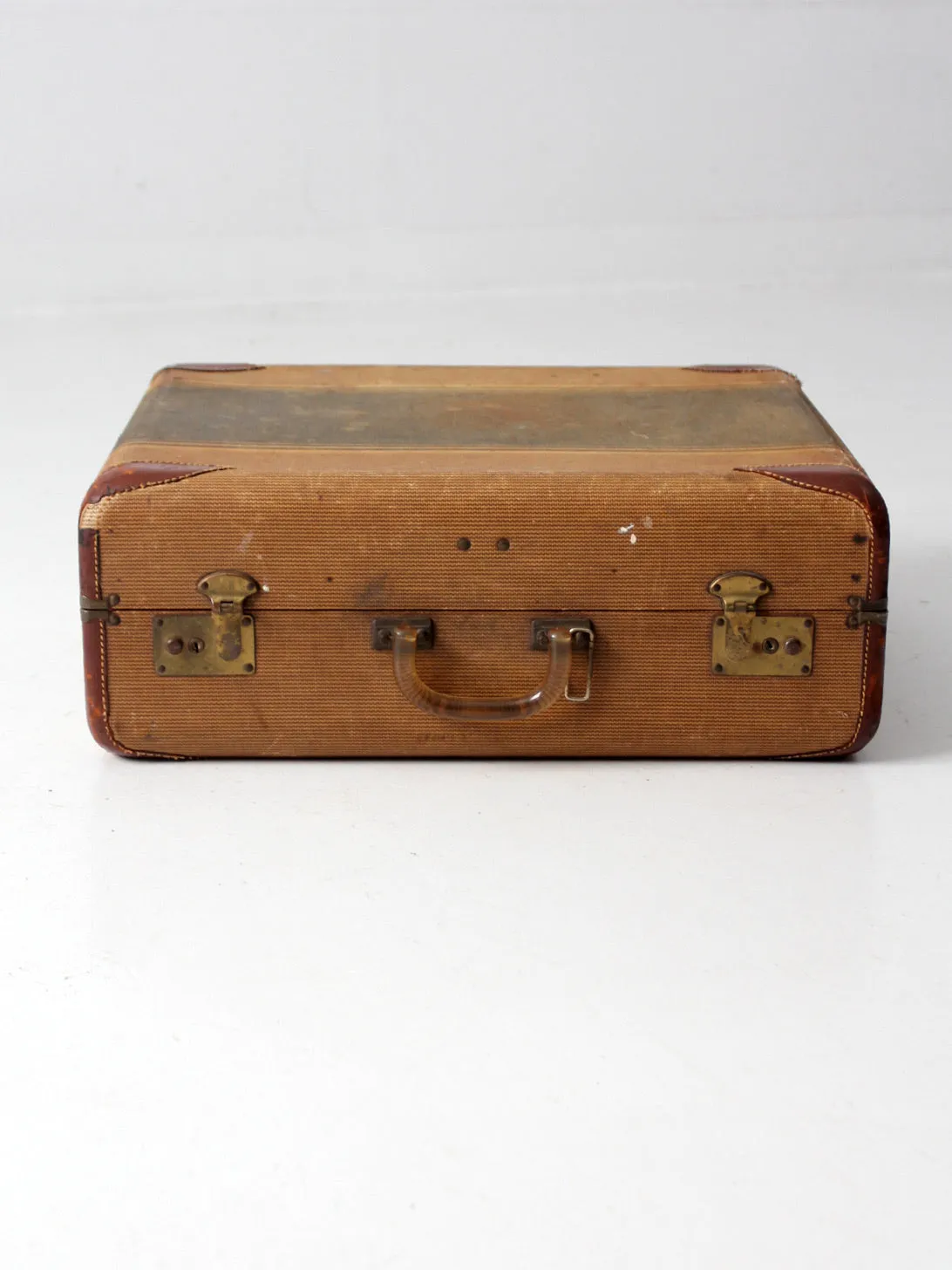 vintage striped canvas suitcase