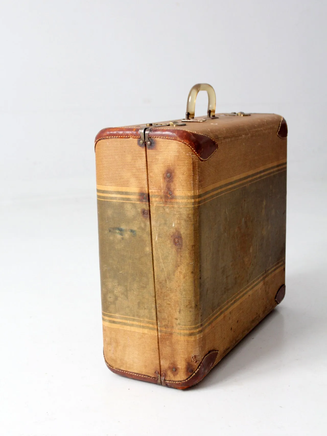 vintage striped canvas suitcase