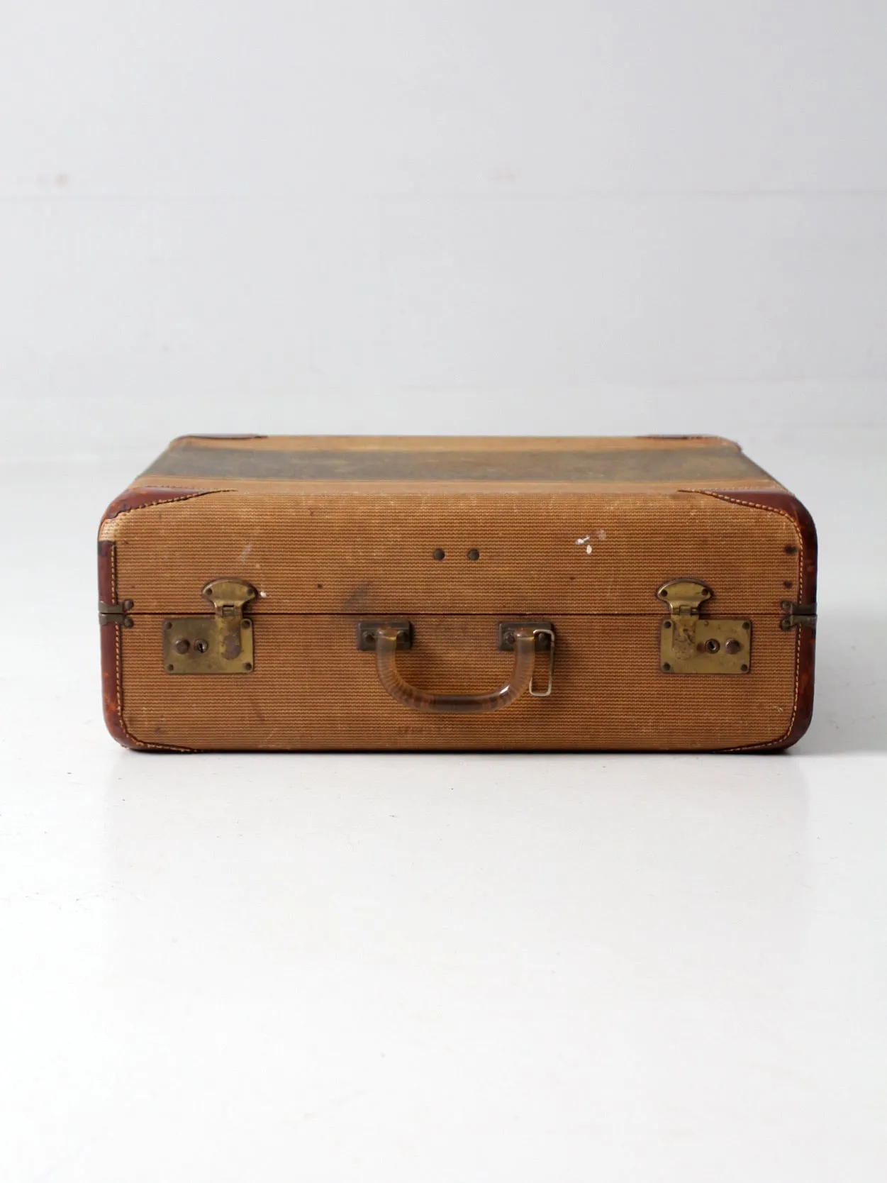 vintage striped canvas suitcase