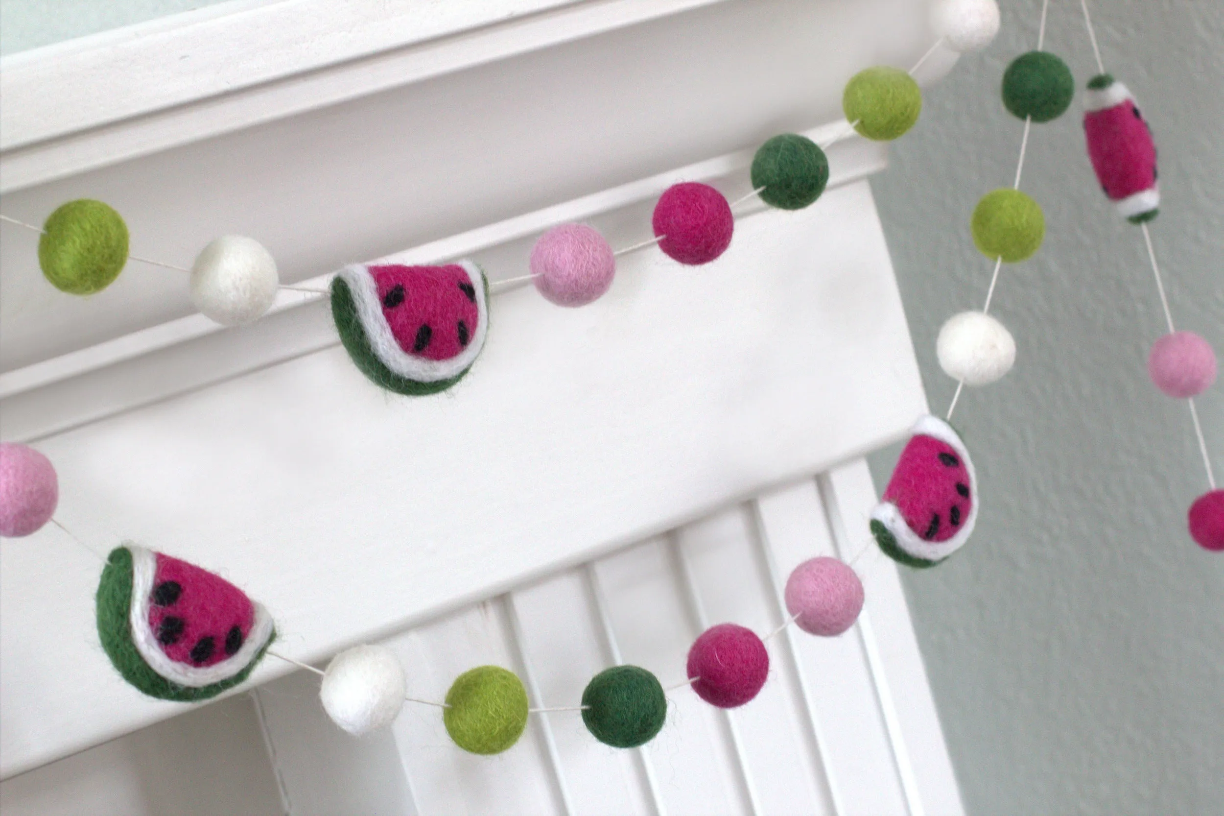 Watermelon Felt Ball Garland- Pink, Lime, Green