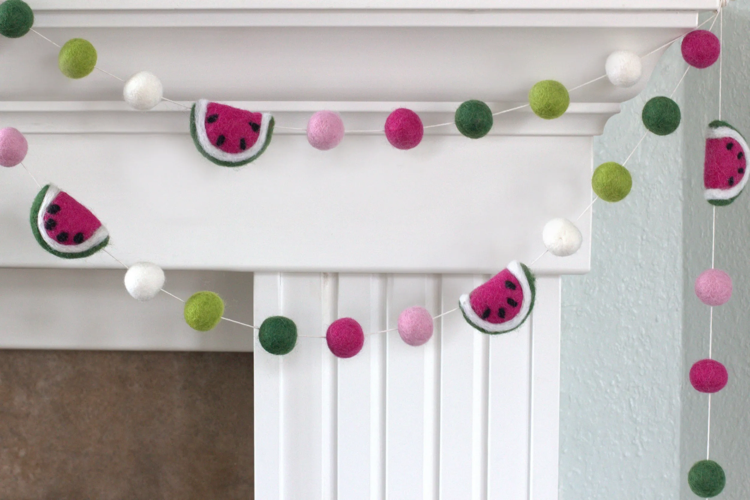 Watermelon Felt Ball Garland- Pink, Lime, Green