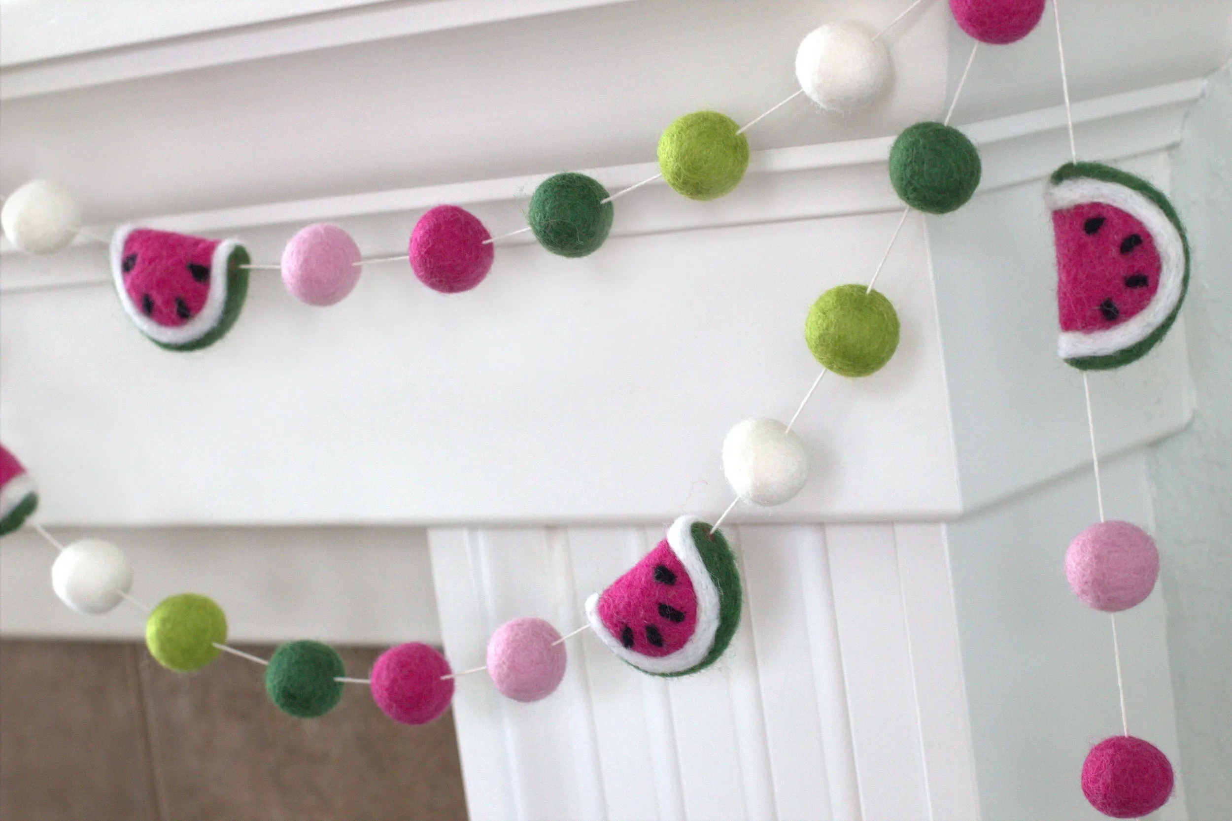 Watermelon Felt Ball Garland- Pink, Lime, Green