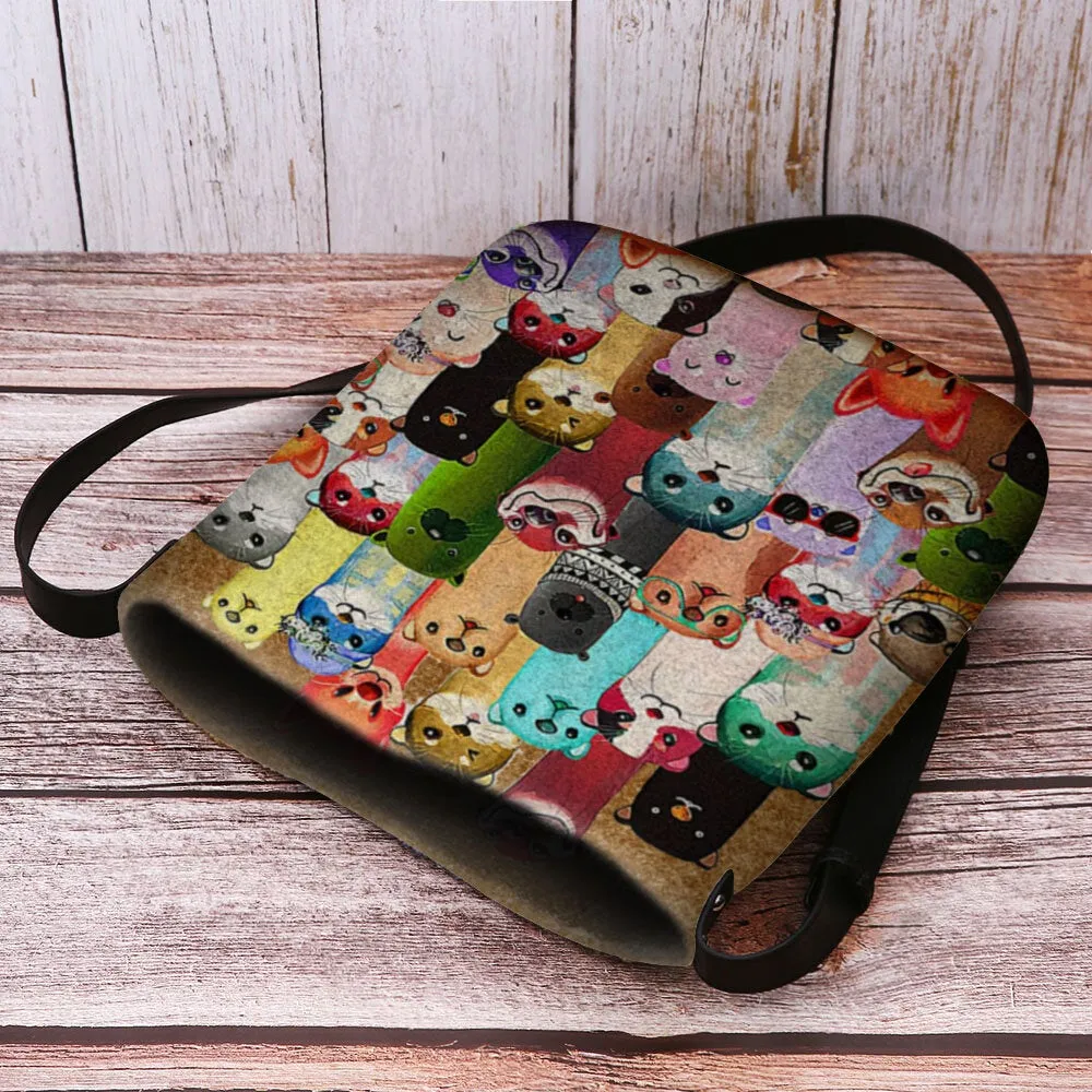 Women Felt Cute Cartoon Colorful Moles Pattern Multi-carry Crossbody Bag Shoulder Bag