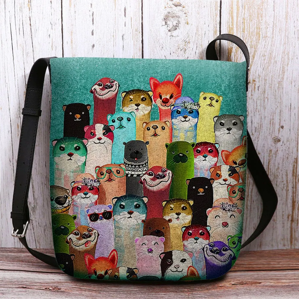 Women Felt Cute Cartoon Colorful Moles Pattern Multi-carry Crossbody Bag Shoulder Bag