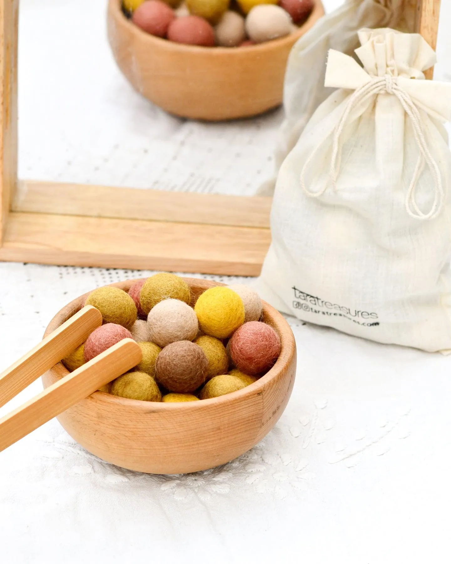 Wool Felt Balls in a Pouch - Earthy Colours 3cm 30 balls