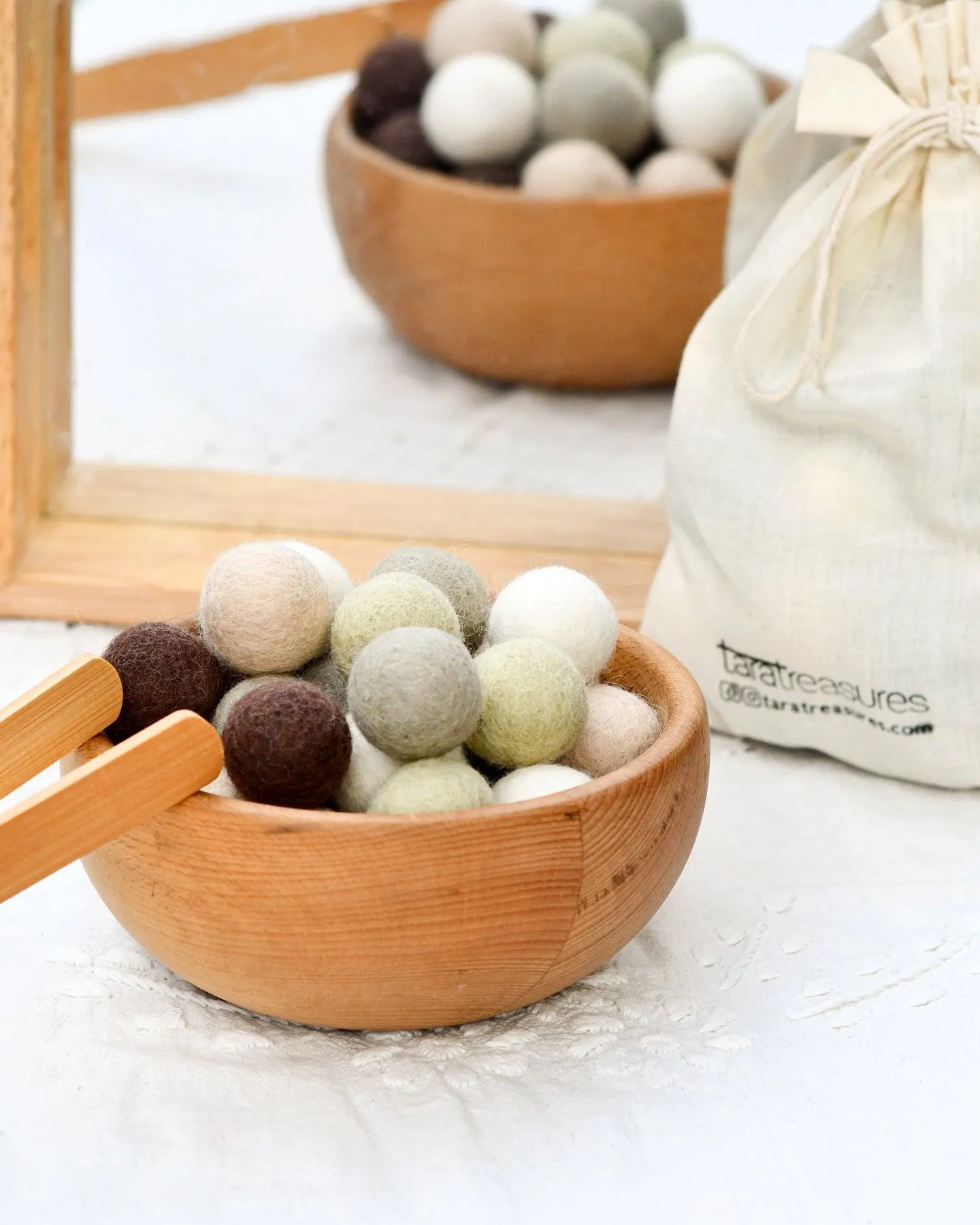 Wool Felt Balls in a Pouch - Neutral Tones 3cm 30 balls