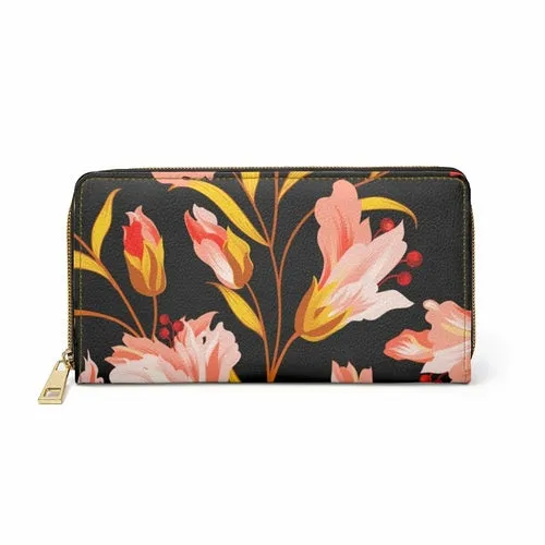 Wristlet Phone Wallet, Black and Pink Floral Style Purse