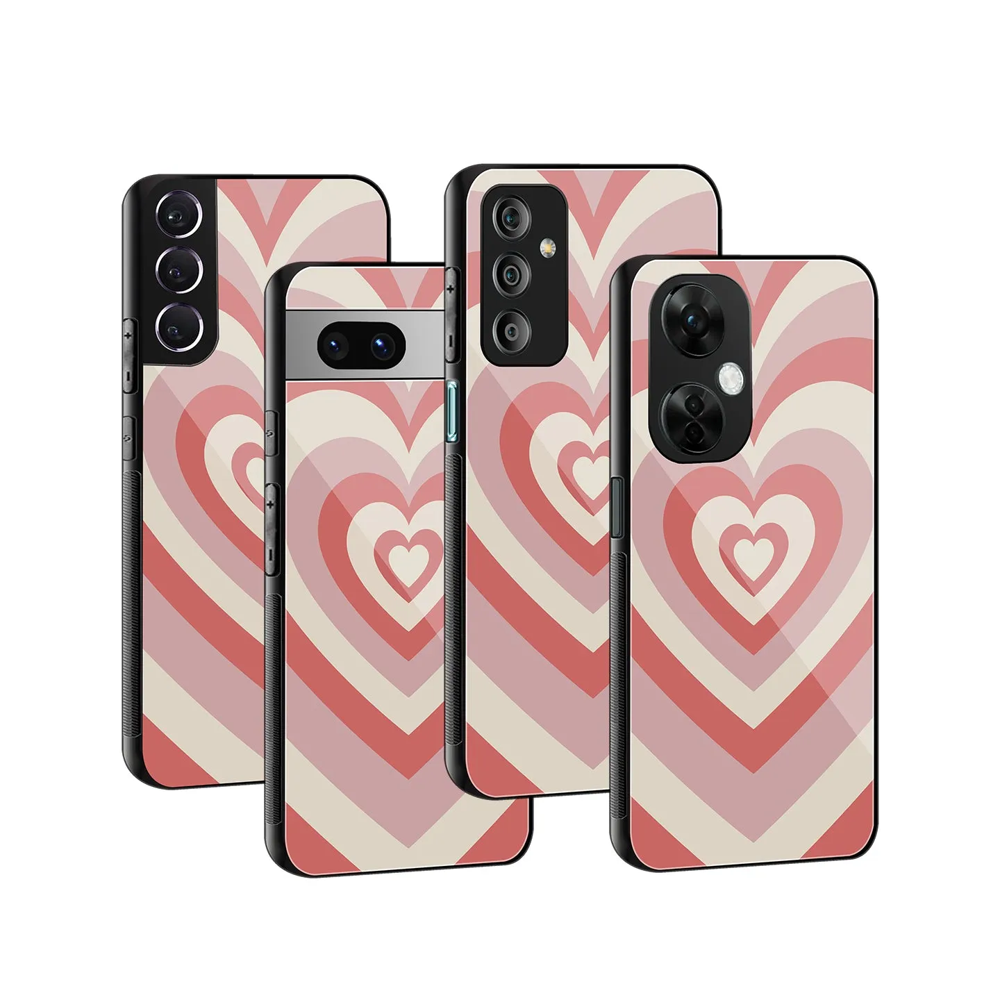 Y2K Coral Pink Hearts Phone Cover | Glass Case