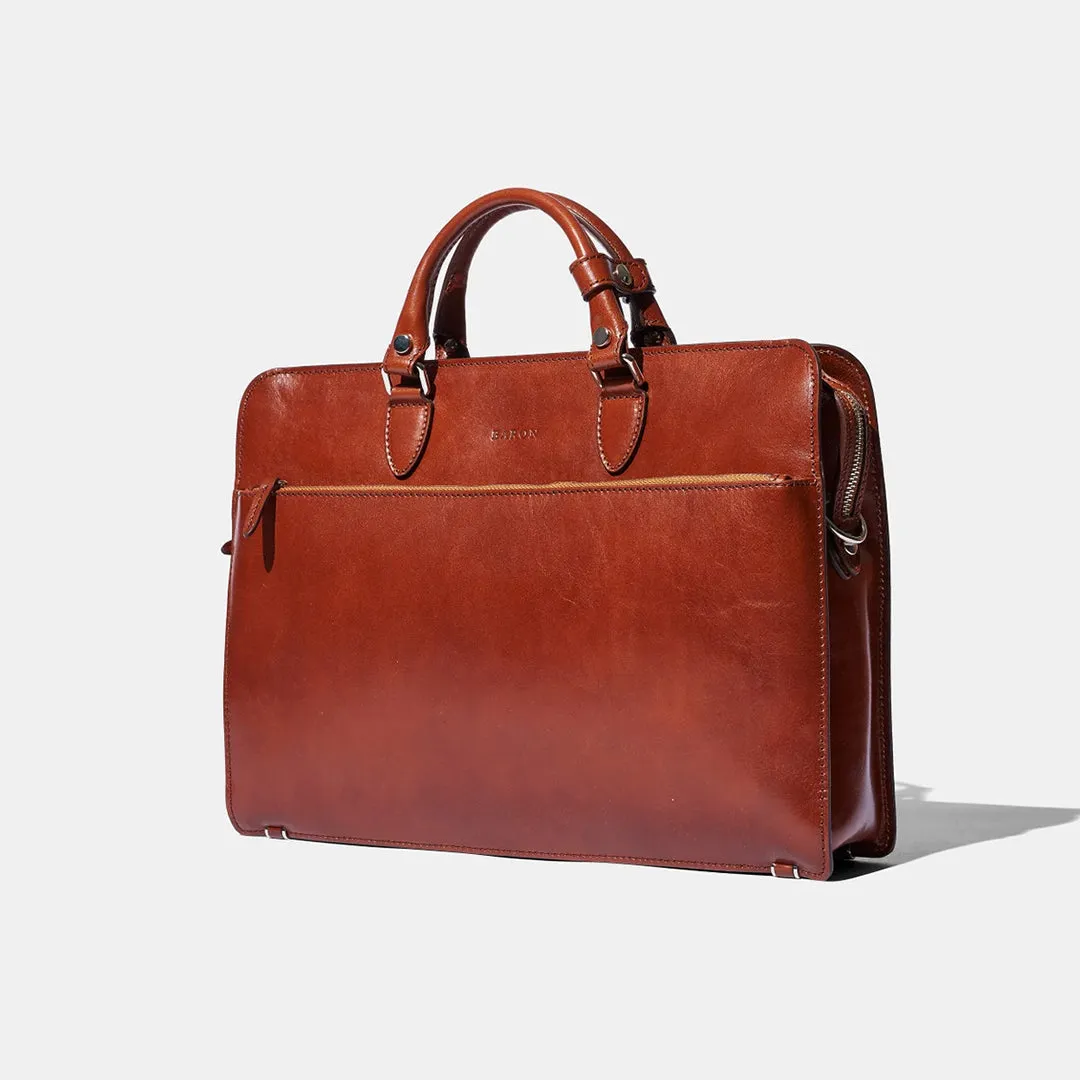 Zip Briefcase - Cognac Leather by Baron